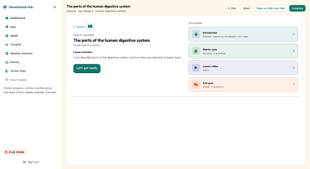Lesson overview for The parts of the human digestive system, with introduction, starter quiz, lesson video, and exit quiz
